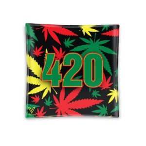 V Syndicate 420 Rasta Square Glass Ashtray - 4.5in